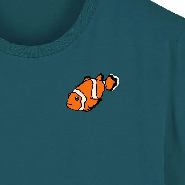 Spangeltangel Spangeltangel T-Shirt bedruckt, "Clownfisch", nachhaltig, Biobaumwolle, Brustprint, Herren, Männer, bio, Tiere, Fische, Meer, Ozean, Petrol, – Produktbild 2 von 3