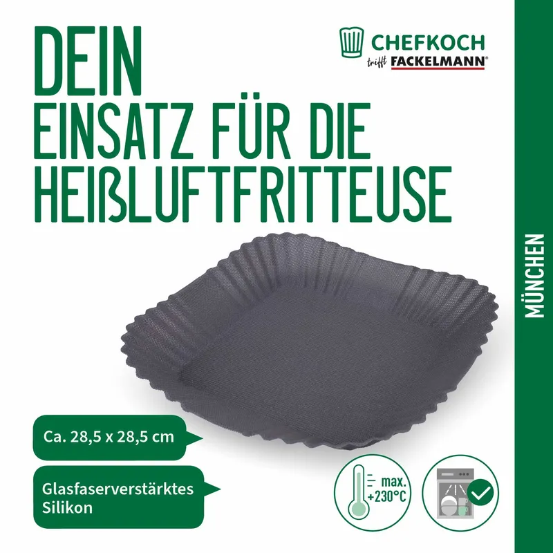 Chefkoch trifft Fackelmann Chefkoch trifft Fackelmann Silikonform für Heißluftfritteuse, antihaft, 28,5×28,5cm – Produktbild 3 von 3