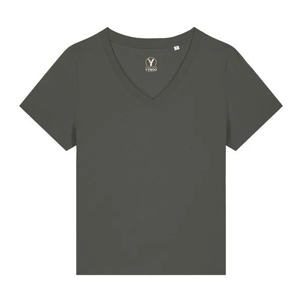 YTWOO YTWOO Damen V-Neck T-Shirt, Khaki, – Produktbild 2 von 3