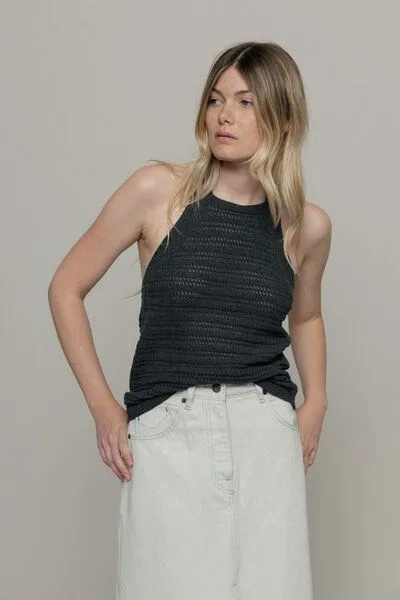Rifò - Circular Fashion Made in Italy Rifò - Circular Fashion Made in Italy Nilla, Stricktop aus recycelter Baumwolle, Anthrazit, – Produktbild 1 von 2