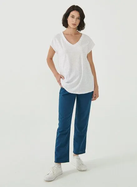 ORGANICATION ORGANICATION Gestreiftes T-Shirt aus Bio-Baumwolle und Leinen, Off white/lavender fog, – Produktbild 2 von 4