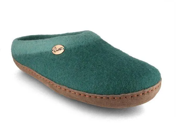 WoolFit WoolFit Sherpa Barfuß-Hausschuhe unisex Filz-Pantoffeln mit Ledersohle, nachhaltig aus 100% Wolle, Grün, – Produktbild 2 von 4