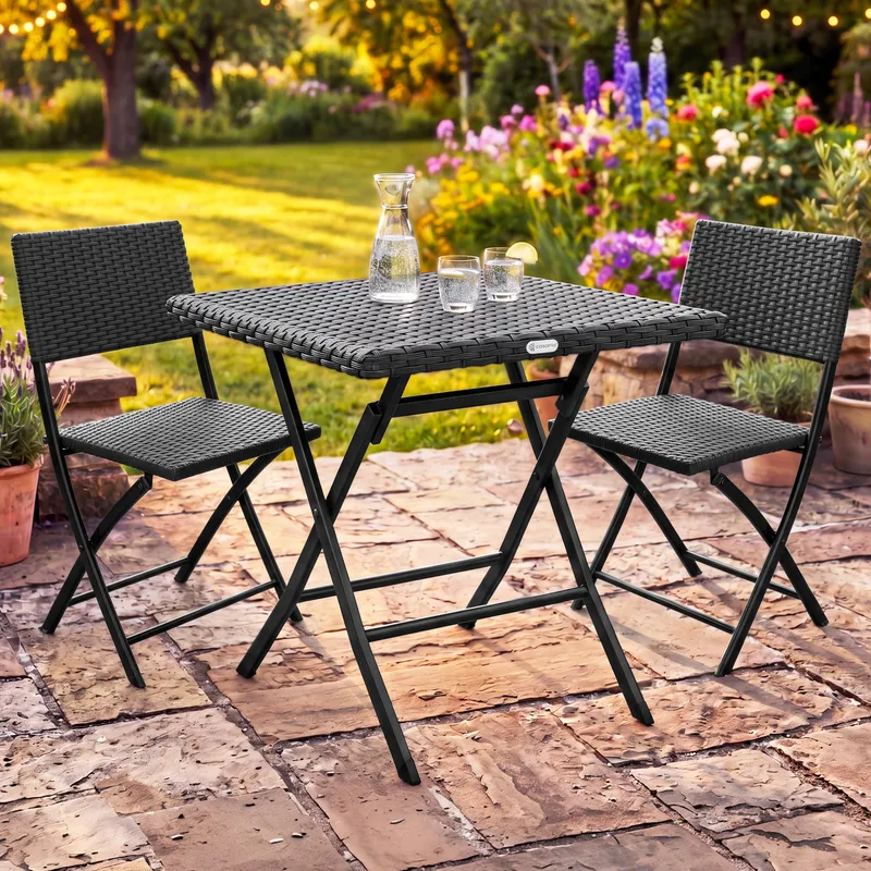Casaria® Polyrattan Gartensitzgruppe 3-tlg Schwarz, Schwarz, – Produktbild 2 von 2