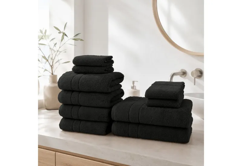 OTTO home Handtuch Set Inga, 3 Qualitäten, Duschtücher, Handtücher, Gästetücher, Seiftücher, Walkfrottier (10-St), Handtücher mit feiner Bordüre, 100% Baumwolle, Schwarz, – Produktbild 3 von 8