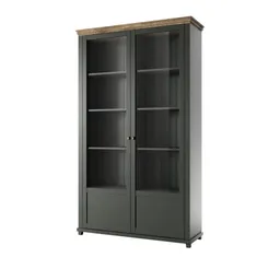 Lomadox Vitrine EPSOM-83 grün Landhaus mit Lefkas Eiche Nb. Knopfgriffe Messing 126/200/42 cm – Produktbild 1 von 1