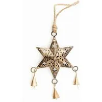 El Puente El Puente Deko-Anhänger "Stern" mit Glöckchen | Fair Trade & Handmade aus Indien, Gold, – Produktbild 1 von 1
