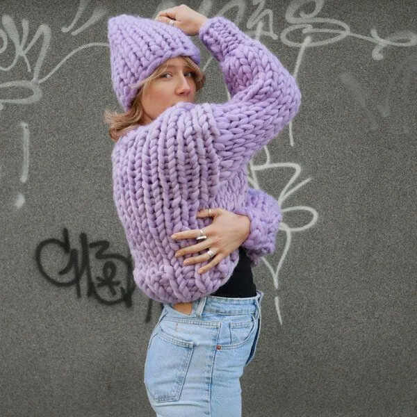 PANAPUFA PANAPUFA 100% Merino Chunky wolle Strickjacke, Lila, – Produktbild 1 von 4