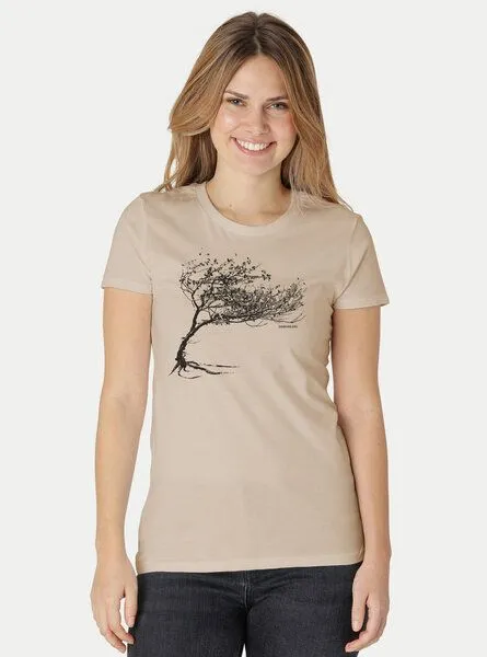 Peaces.bio - handbedruckte Biomode Peaces.bio - handbedruckte Biomode Bio-Damen-T-Shirt "Windy Tree", Sand, – Produktbild 1 von 3