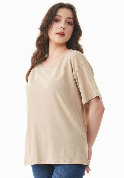 ORGANICATION ORGANICATION T-Shirt aus Bio-Baumwolle und Leinen, Soft beige, – Produktbild 4 von 4