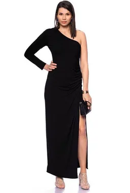 Ingoria Ingoria COSIMA One-Shoulder Langarm Abendkleid mit seitlicher Raffung – Produktbild 1 von 1