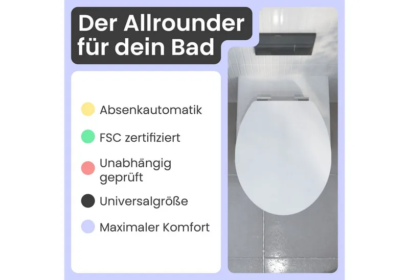 instmaier WC-Sitz Gaia Holz Toilettendeckel, weiß matt, mit doppelter Absenkautomatik, Weiß, – Produktbild 2 von 5