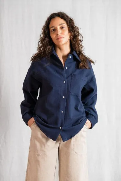 Jyoti - Fair Works Jyoti - Fair Works Bio-Baumwoll Flanellshirt Ashrit, Grau-blau, – Produktbild 1 von 4