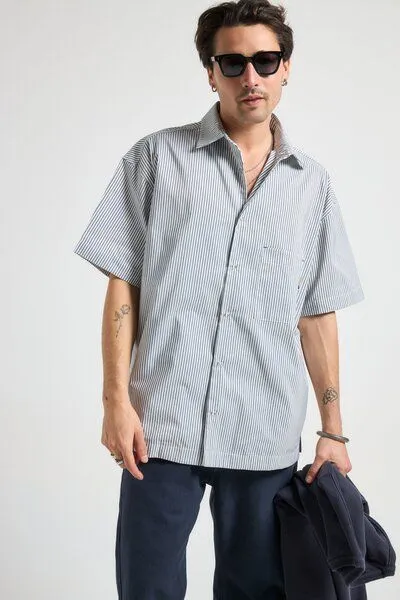 Trendsplant Trendsplant Mechanic Box Seaqual®Yarn S/S Shirt Indigo Stripes, Blau, – Produktbild 1 von 4