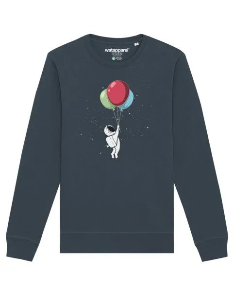 watapparel watapparel Sweatshirt Unisex Little Balloon Astronaut, India ink grey, – Produktbild 1 von 4