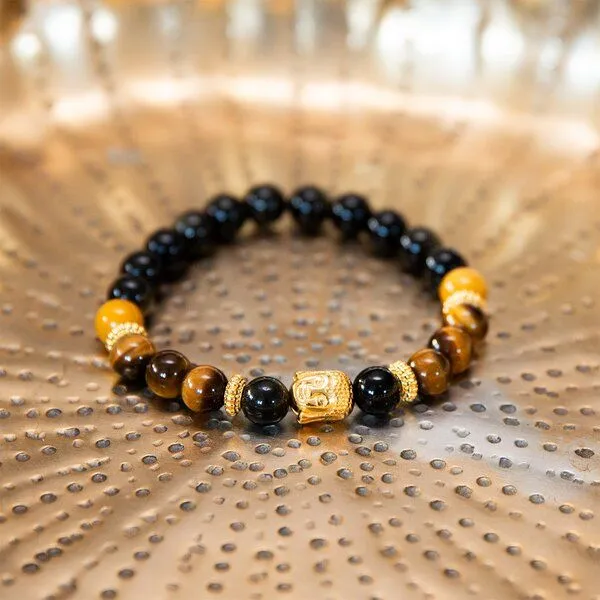 Divasya Divasya Armband "Golden Buddha" aus Obsidian, Mookait & Tigerauge – Produktbild 2 von 4
