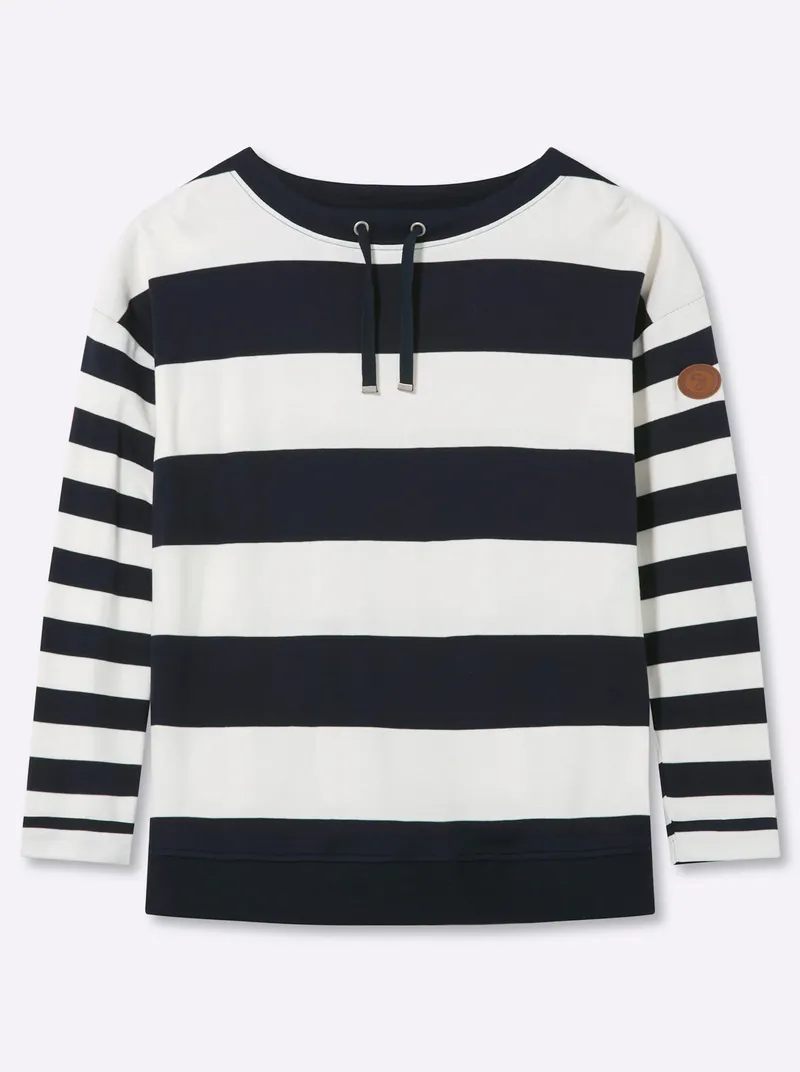 sheego sheego Sweatshirt tiefblau-ecru-geringelt, Tiefblau-ecru-geringelt, – Produktbild 1 von 2