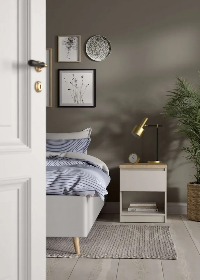 Home affaire Nachttisch Naia, Nachtkommode, Nachtschrank, Beistelltisch, mit 1 Schublade, Breite 40 cm, Höhe 50 cm, Braun, – Produktbild 2 von 8