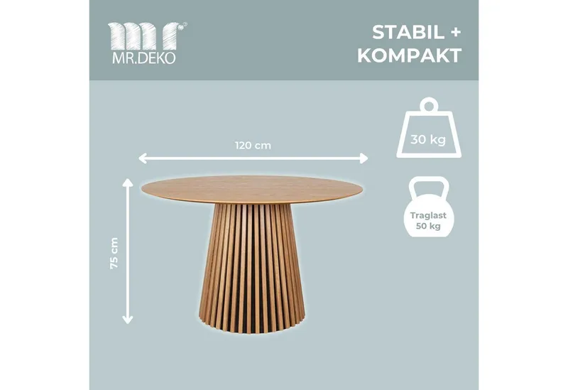 MR.DEKO Esszimmer-Set Essgruppe 4x Stuhl Matera beige & Tisch Oria Eiche 120x75 cm FSC®100%, (5-St., 5-teiliges Esszimmer-Set mit Polstersesseln & Holztisch), Essgruppe 4 Personen, Esstisch rund 120 cm, Stühle drehbar, Beige|braun, – Produktbild 4 von 5