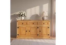 OTTO home Sideboard Mexiko Kommode mit 3 Türen und 3 Schubladen mit Ringgriffen aus Metall, aus massivem Kiefernholz mit variabel einsetzbare Einlegeböden – Produktbild 1 von 1