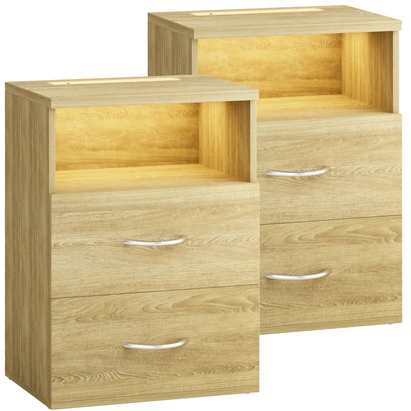 Casaria® Nachttisch Jamie 2er-Set Eiche 55x40x28cm – Produktbild 2 von 2