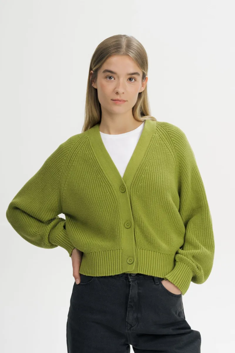 MELA MELA Damen vegan Strickjacke Mit Rippmuster Bhuma Seaweed, Olivgrün, – Produktbild 2 von 2