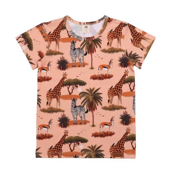 Walkiddy Kinder T-Shirt GOTS-zertifiziert aus Bio-Baumwolle orange mit African-Savanna-Motiv – Walkiddy, Orange, – Produktbild 1 von 3