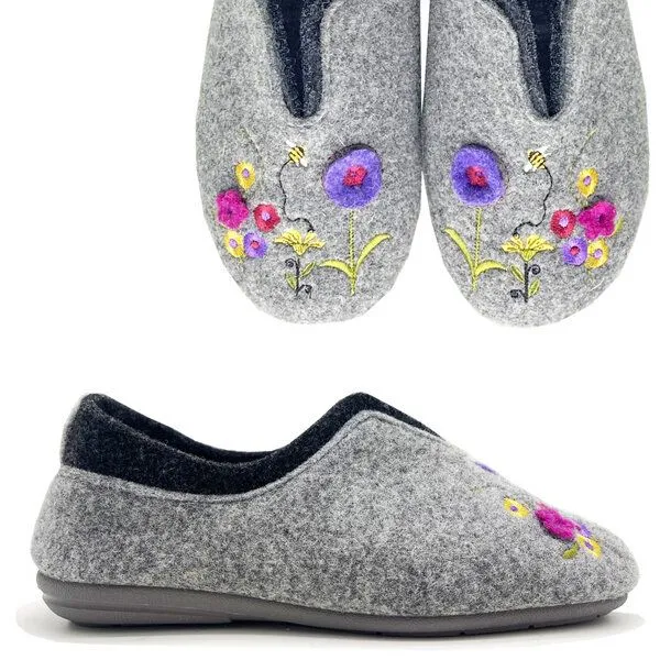 MayBe Vegane Schuhe "MayBe ® Flowers & Bees Booty" aus recycelten PET Flaschen, fair produziert, Light grey (hellgrau), – Produktbild 1 von 4