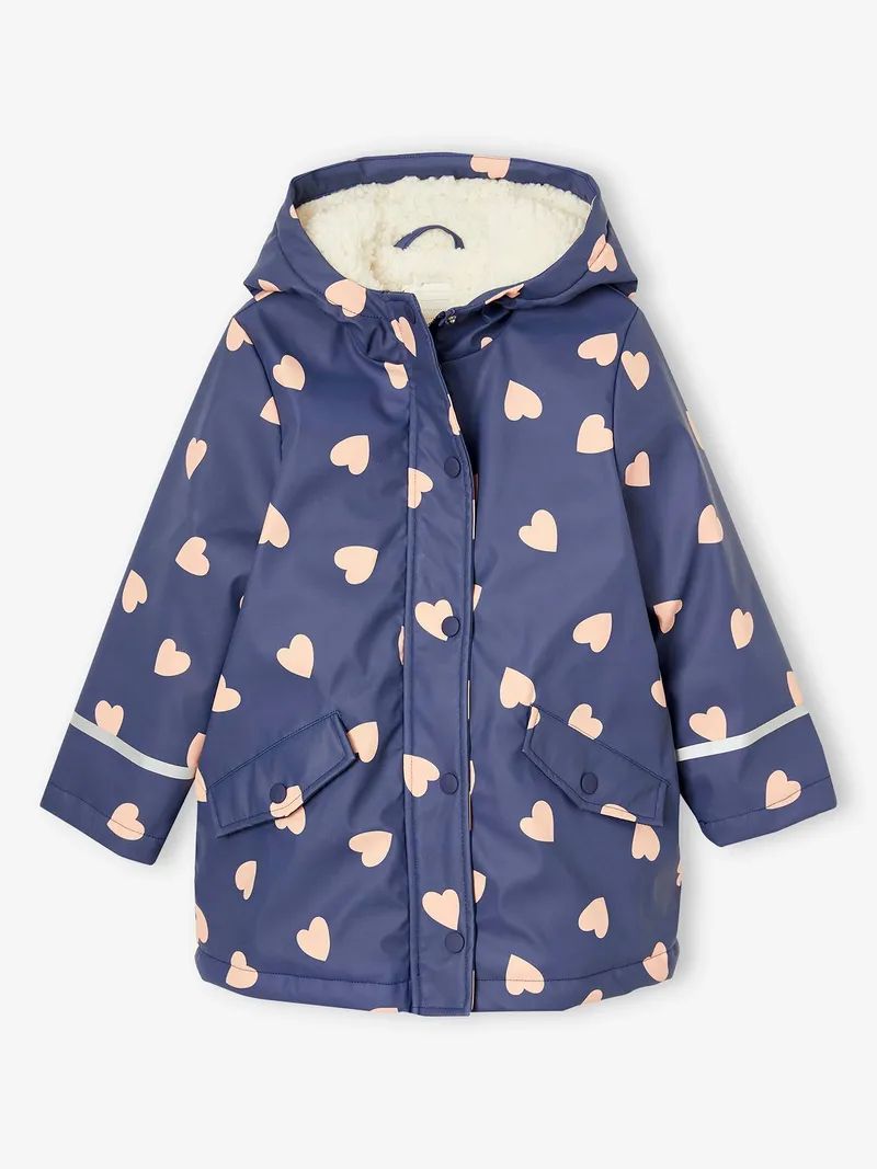 Vertbaudet Warme Regenjacke mit Teddyfleece-Futter Mädchen, Indigo-blau, – Produktbild 1 von 4