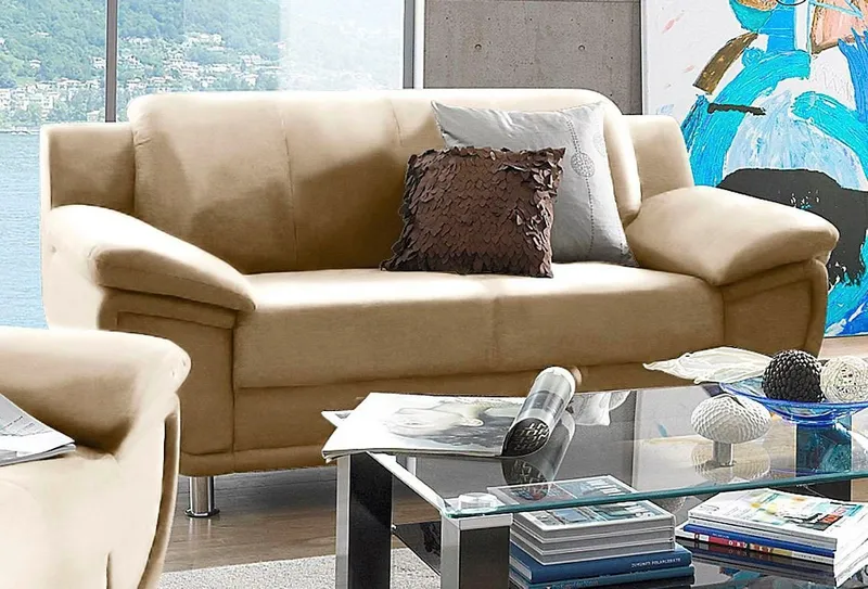 TRENDMANUFAKTUR 2-Sitzer Rondo 178 cm, 2-Sitzer, komfortabel, Federkern optional, Chromfüße, Couch wahlweise mit Federkern und in verschiedenen Bezügen bestellbar, Beige, – Produktbild 2 von 5