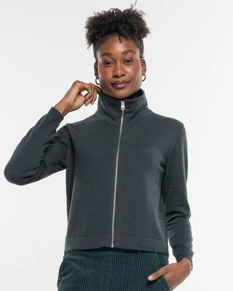 Alma & Lovis Alma & Lovis Legere Zip-Jacke aus softem Bio-Baumwoll-/Woll-Mix | Cot-Wool Kurzjacke, Blackgreen (dunkelgrün), – Produktbild 3 von 4