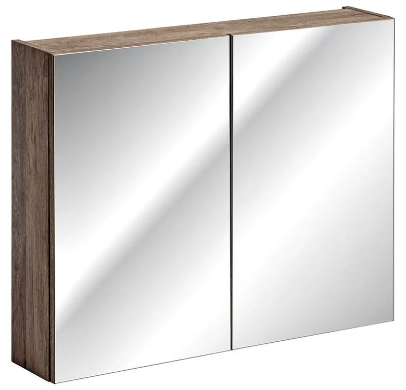 Lomadox Spiegelschrank PUEBLA-56 80 cm mit LED-Beluchtung in Vintage Eiche 2-türig, Braun, – Produktbild 2 von 5