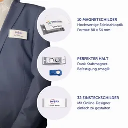 Avery Zweckform Avery Zweckform 10 Namensschilder 'Polar35' mit Magnet, silber, 80 x 34 mm – Produktbild 1 von 1