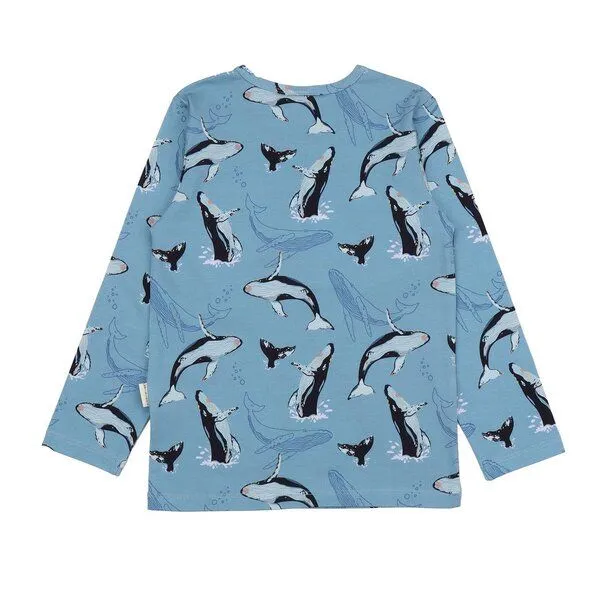 Walkiddy Kinder T-Shirt Bio-Baumwolle GOTS "Jumping Whales" blau – veganes, fair produziertes Walkiddy Kindershirt für empfindliche Haut, Alltag, Kita und Schule, Blau, – Produktbild 3 von 3