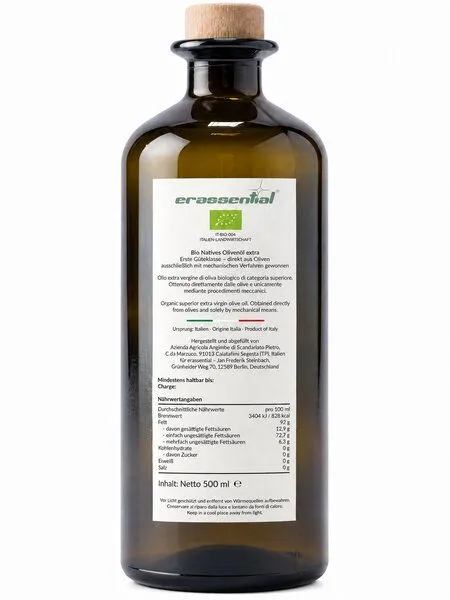 Erassential Erassential Natives BIO Olivenöl Extra aus Sizilien, 500 ml – Produktbild 1 von 2