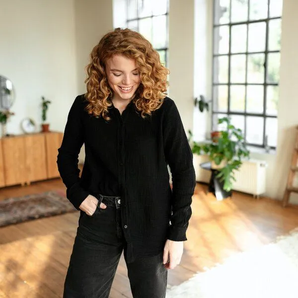 NORDLICHT NORDLICHT Damen Musselin Bluse aus 100% Bio-Baumwolle FENJA, Schwarz, – Produktbild 3 von 4