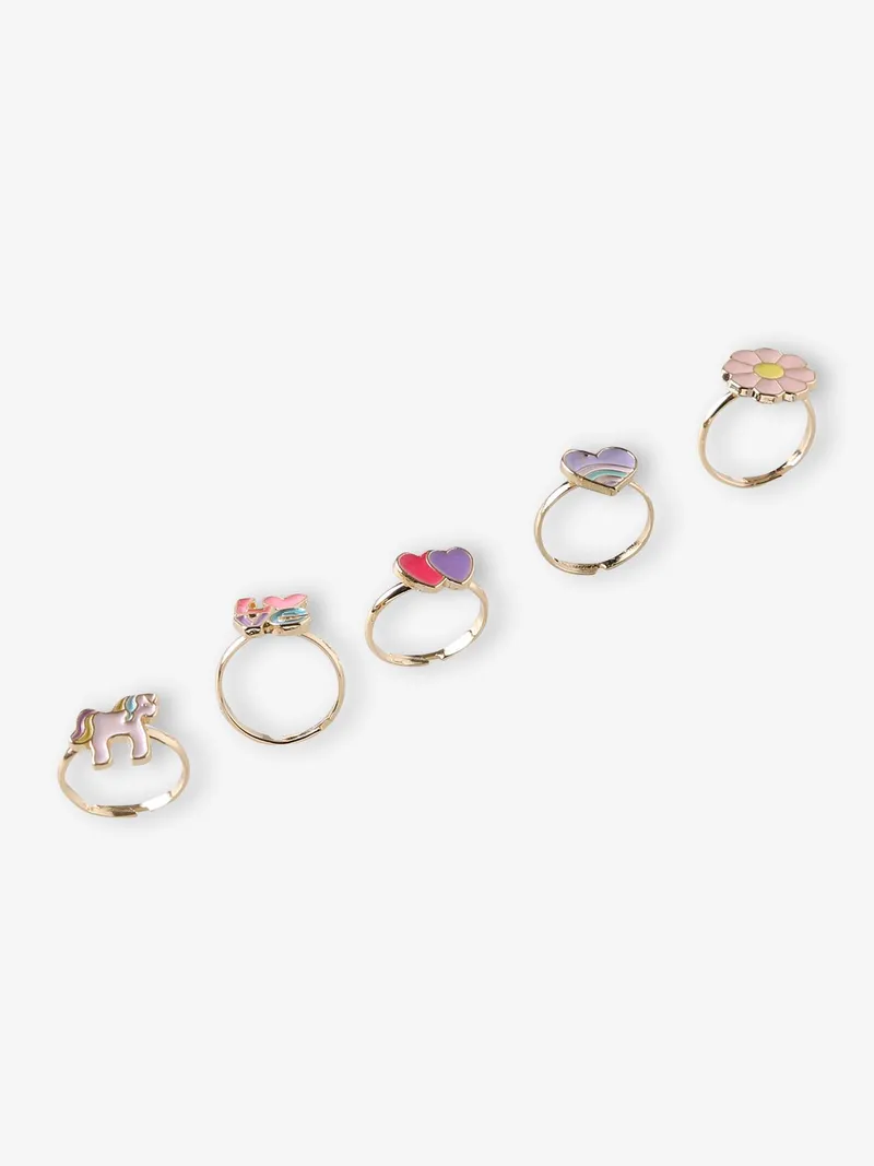 Vertbaudet 5er-Set Ringe mit Einhorn, Rosa, – Produktbild 1 von 4