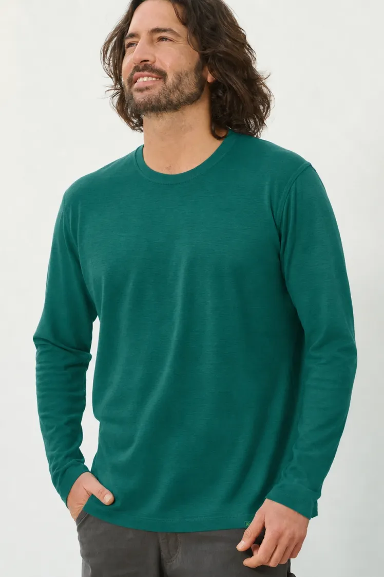 HempAge Hempage Herren vegan Langarmshirt Basic Dschungelgrün, Grün, – Produktbild 2 von 2