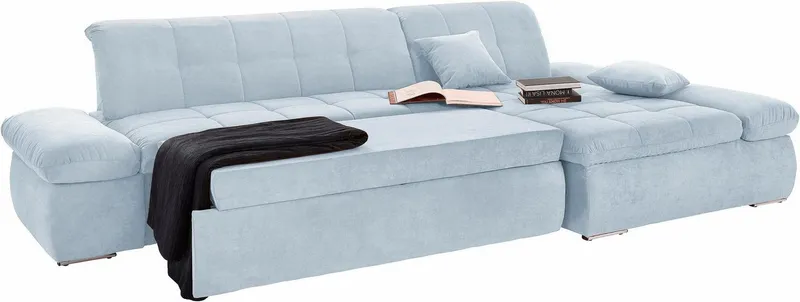 DOMO collection Ecksofa NMORIC XXL, 300x172x80cm, viel Platz, bequem, L-Form, wahlweise mit Bettfunktion und Armlehnverstellung, Blau, – Produktbild 3 von 5