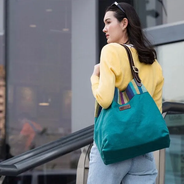Dragolina Dragolina Shopper Miss Eve mit Webstoff der Pwo Karen, Petrol (blaugrün), – Produktbild 1 von 4