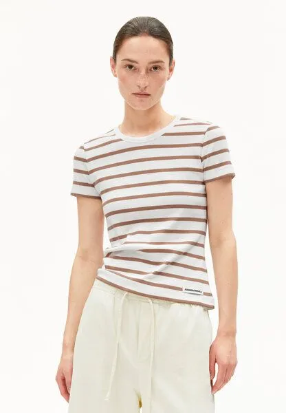 ARMEDANGELS ARMEDANGELS KARDAA STRIPES Damen Ripp-T-Shirt aus Bio-Baumwoll Mix, White-pale umber, – Produktbild 1 von 4