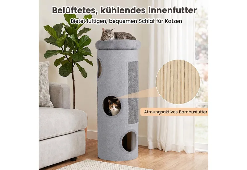 COSTWAY COSTWAY Kratzbaum Katzentonne mit 3 Höhlen, 4 Ebenen Katzentonne, 113 cm hoch, Grau, – Produktbild 5 von 7