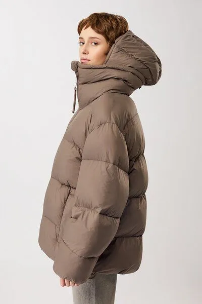 LangerChen LangerChen Steppjacke mit Kragen und abnehmbarer Kapuze, Concrete (braun), – Produktbild 1 von 4