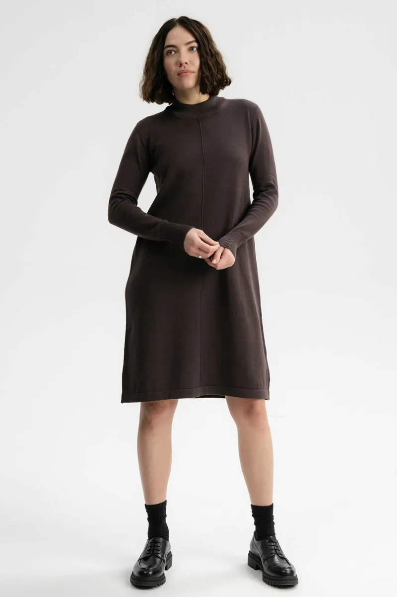 MELA MELA Damen vegan Kleid Feinstrick Basic Harleen Dunkelbraun, Dunkelbraun, – Produktbild 2 von 2