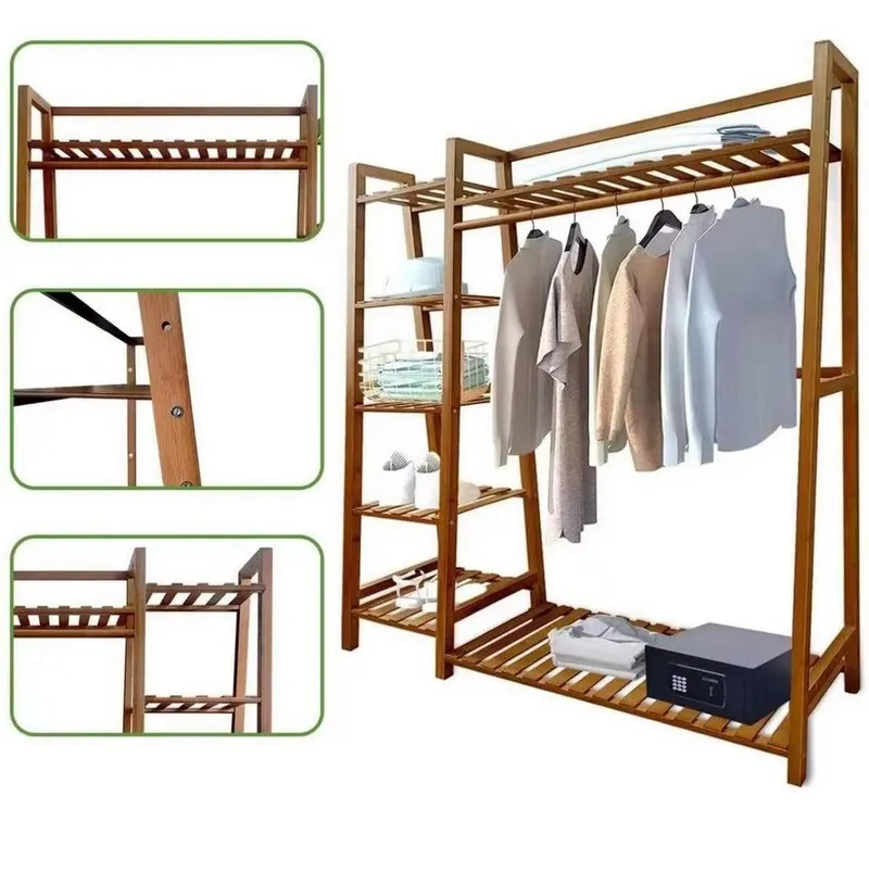 little dove Kleiderschrank Bambus Schlafzimmergarderobe Kleiderständer mit 7 Ablagen – Produktbild 4 von 5
