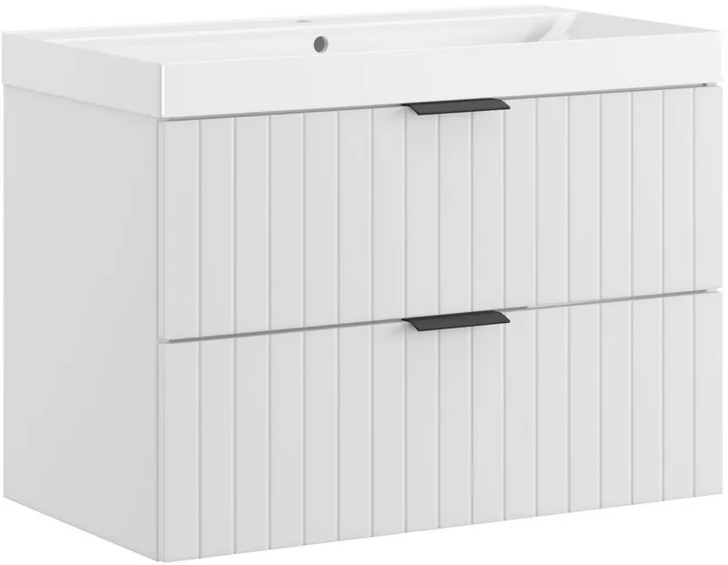 welltime Waschtisch HARMONY mit Waschbecken, Breite 60 oder 80cm, modernes Design, Schrank mit 2 Schubladen, Soft-Close-Function, Paneeloptik, Weiß, – Produktbild 2 von 6