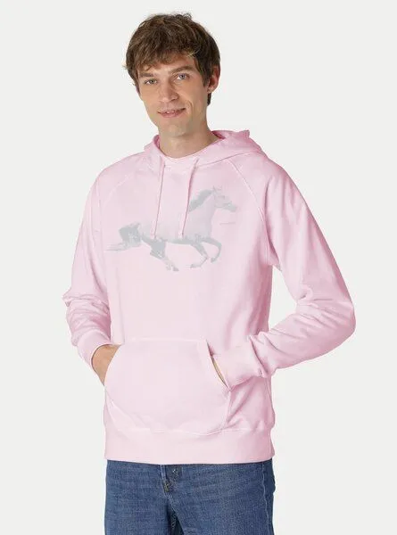 Peaces.bio - handbedruckte Biomode Peaces.bio - handbedruckte Biomode Bio-Herren-Kapuzensweater Horsepower, Rosa, – Produktbild 1 von 2
