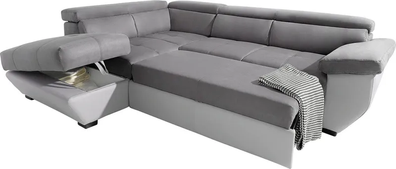COTTA Ecksofa Speedway L-Form, B: 262cm, moderne Couch, bequeme Wellenunterfederung, Kopfteilverstellung, optional Schlaffunktion & Bettkasten, Grau, – Produktbild 2 von 8