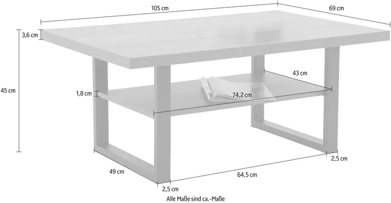 HELA Couchtisch ANTON, mit Ablagefläche, Braun|schwarz, – Produktbild 4 von 8