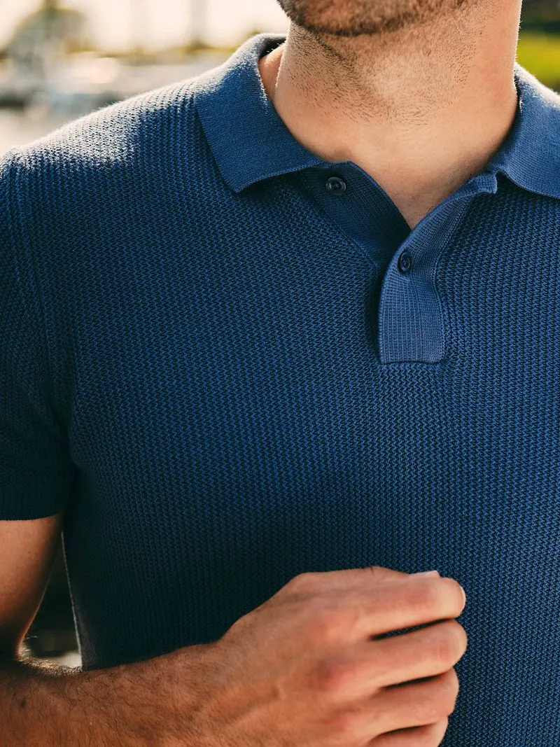 Suitable Suitable Respect Poloshirt Structure Knit Blau - Größe XXL, Blau, – Produktbild 3 von 5