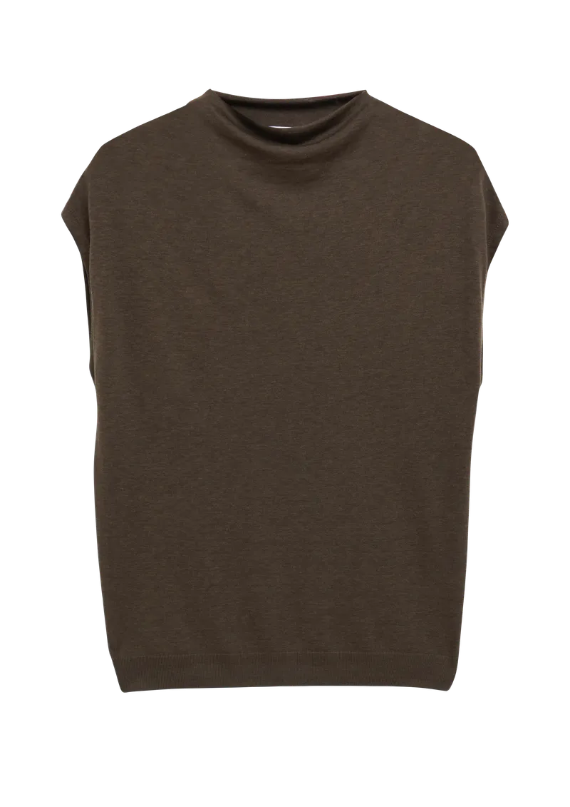 comma comma Fließendes Shirt aus Lyocellmix, Braun, – Produktbild 1 von 3